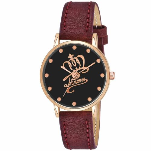 KIARVI GALLERY Analog Black Princess crown Dial Stylish premium Leather Strap Watch For Girls and Women