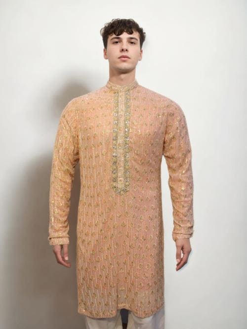 Gem Fashion Studio Peach Kurta with Zari and Colorful Embroidery