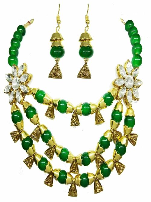 Buy Total Fashion Traditional Gold Plated 3 Layer Pearl Floral Necklace