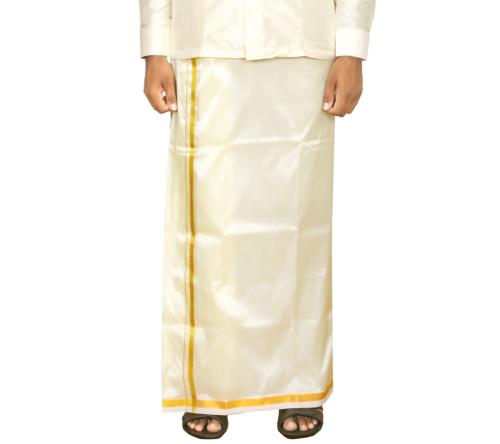 Kannika Men Silk Dhoti|40K Zari Border Dhoti 8 Mulam & Angavasthiram 4 Mulam|Vetti|Vetti Solid Men Dhoti