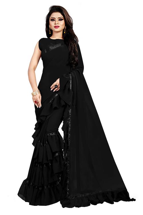 Aldwych Black Designer Georgette Ruffle Saree