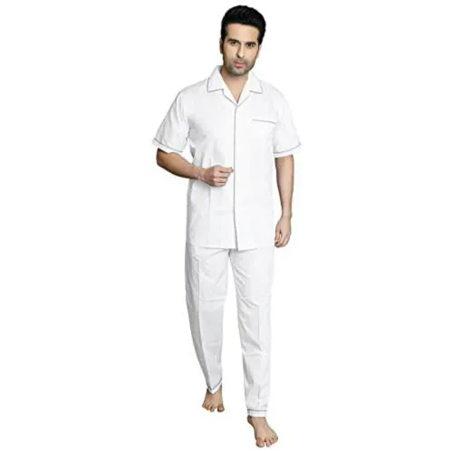 TATWAM Men White Cotton Nightsuit