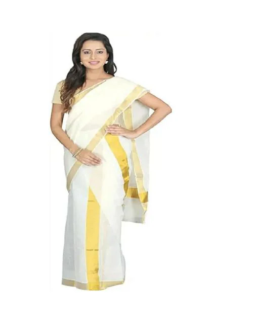 Jay Kannaa Tex Handweaved Kerala Kuthampully Set Mundu for women's / Kasavu Set Mundu without Blouse - 2.5 Meters and 2 Meters