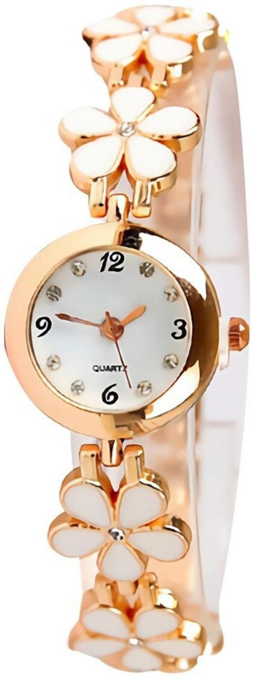 Missfox Analog White Dial Rose Gold Strap Watch For Girls