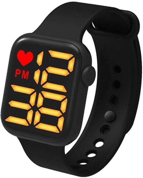 Qaliba Digital Black Dial Black Strap Watch For Boys And Girls