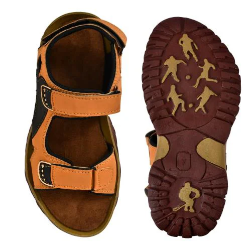 RICKROCK Men Premium Tan-Black Sandal's For Men (Tan)