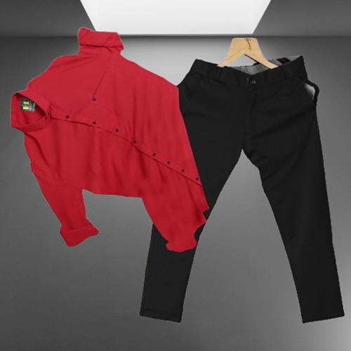 GLOSISHINE Trendy Smart Casual Men's Outfits Pant & Shirt Pairing for Every Occasion (Size-XL) (Maroon) (Black)