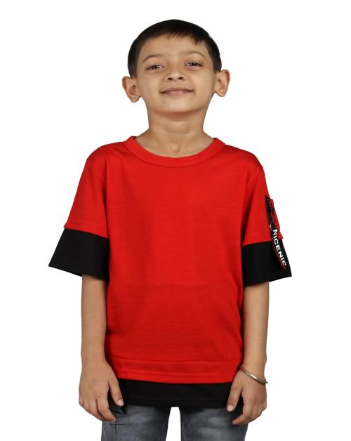 BHUJWAAL Hip-Hop Round Neck Half Sleeve Regular Fit T-Shirt for Kids | Oversized Tshirt | Hip-Hop Boys T-Shirt Red-Black (Boys ) (8-9 Years)