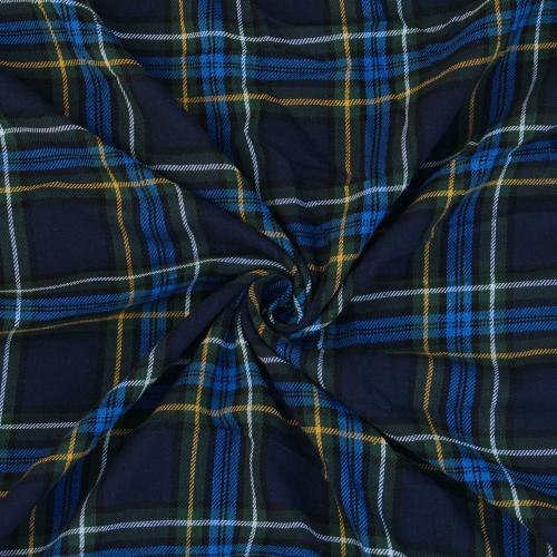 Bigreams Men Dark Blue Checkered Cotton Shirt Fabric