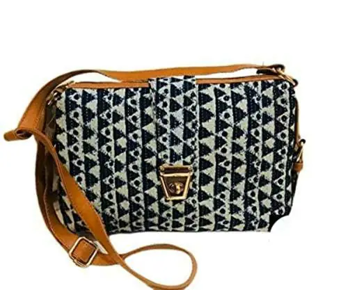 Feelorna Women Multicolor Cotton Handmade Triangle Printed Ikkat Traditional Sling Bags