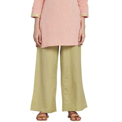 Go Colors Women Yellow Linen Palazzo (L)