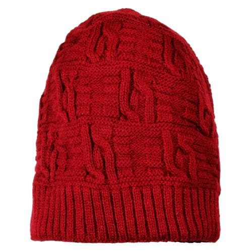 CRUMPLED Woolen Knit Skull Cap with Stylish Crochet Braids for Men Women Girls Winter Skullies (Maroon)