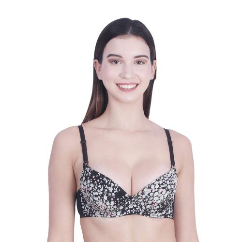 Wave Fashion- Women's Poly Cotton Padded Underwired Push-Up Bra Black