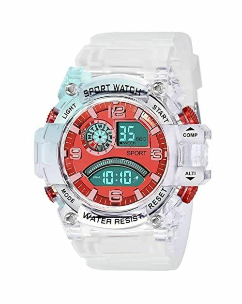 XTIME Sports Digital Red Dial White Strap Watch for Boys & Girls