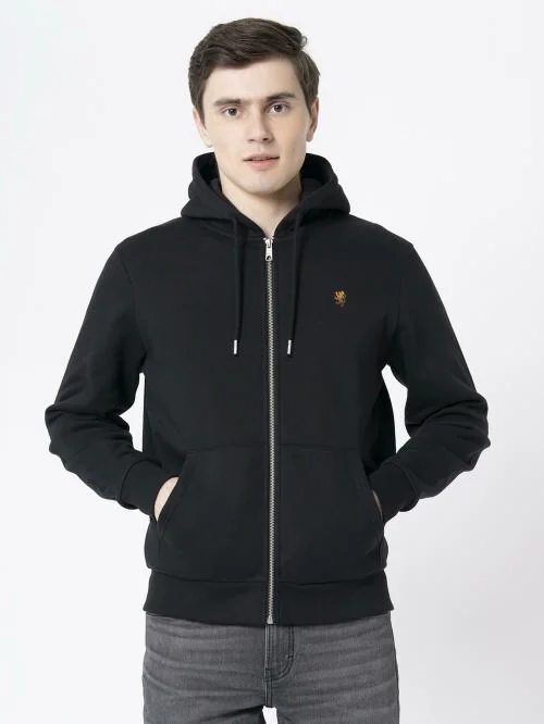 Red Tape Men's Black Solid Hoodie