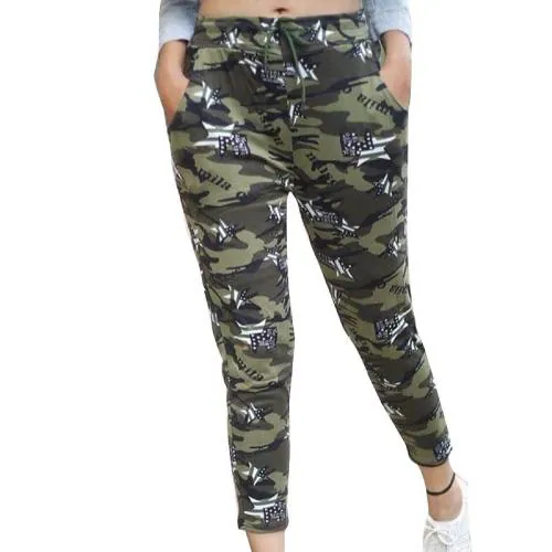Effigy onlinehub Stretchable Women's Gym wear Green Flage Army Print Leggings Size 28 to 34 inch Waist