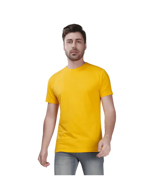 Men Solid Round Neck Yellow T-Shirt