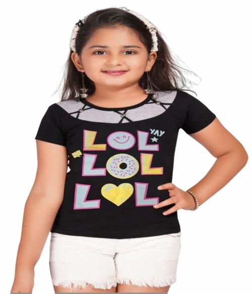 Little Funky 100% Pure Cotton Graphic Printed Round neck half sleeve kids Regular fit casual tshirt for Gilrs