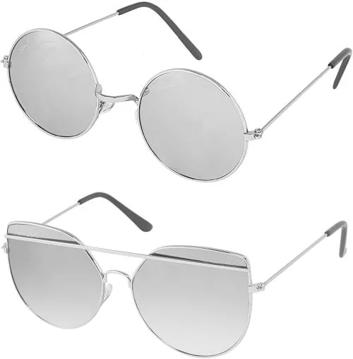 Silver Kartz UV Protection Wayfarer And Aviator Full-frame Silver Sunglasses For Men And Women