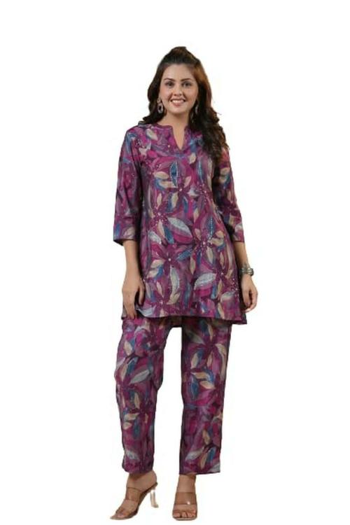 Kaftanize Women Purple Solid Co-Ord Set