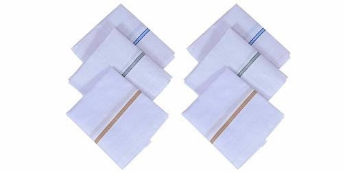 DIKHAWA Pack of 6 Men's 100% Cotton Handkerchiefs/Hankies/Rumal, White Lining, Large Size