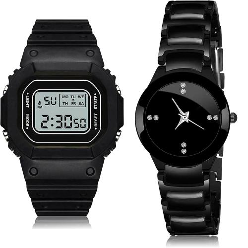 TIMENTER Brand New Model Digital Kids Watch And Stainless Steel Black Colour Digital And Analog Plastic And Stainless Steel Belt 2 Watch Combo For Women And Girls - DG28-G206