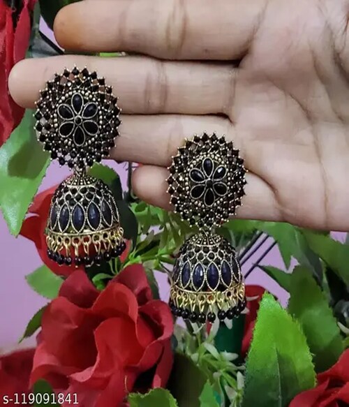 DF STORE Sun Shape Lightweight Meena Work Silver Plating Oxidised Jhumki Jhumka Earring For Women Brass Jhumki Earring-Size-Free Size-Green