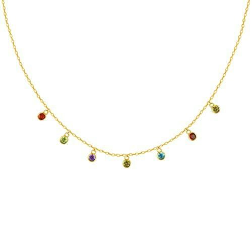 Giva Sterling Silver Golden Colourful Charm Necklace For Women