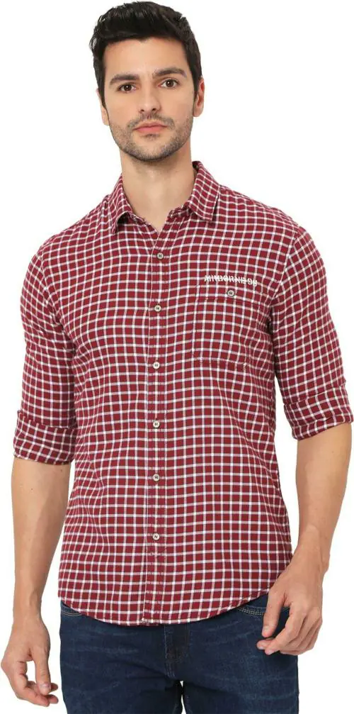Mufti Men's Slim Fit Check Authentic Casual Full Sleeve Shirt In Cotton Twill