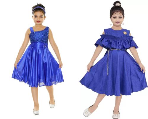 STYLOKIDS Girls Multicolor Crepe Self Design Pack Of 2 A-line Dress girls dress | kids dress | dress for girls | frocks for girls