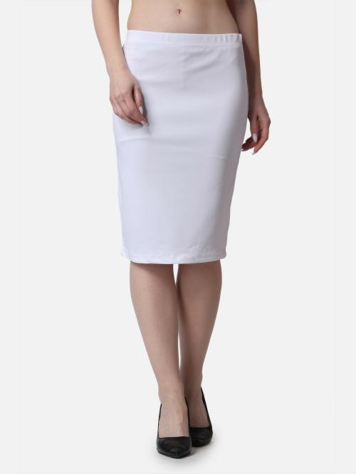 Popwings Women Casual White Knee Length Solid Pencil Skirt | Women Skirts | Women Latest Design Skirts | Women Trendy Stylish Skirts | Western Wear Skirts