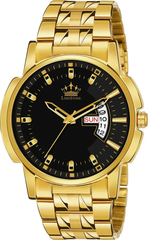 LIMESTONE Analog Black Dial Gold Strap Watch For Men (LS2891)