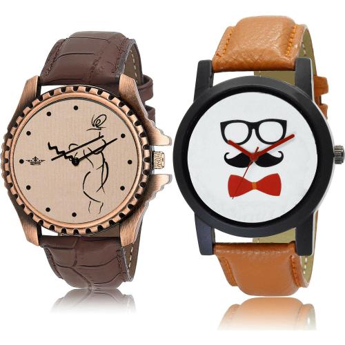 NEUTRON Brand New Technology Shree Krishna And Beard Style Brown Colour Analog Genuine Leather Belt 2 Watch Combo For Boys And Men - BL46.65-B53
