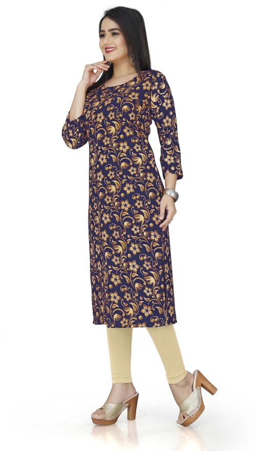 SKY CLOUD Women Blue, Brown Floral Print Crepe A-Line Kurta (M)