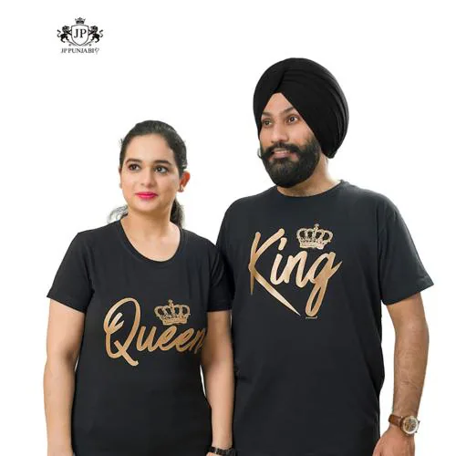 JP PUNJABI Men's & Women's Round Neck T-Shirt Pack of 2-Couple T-Shirts XL (Black)