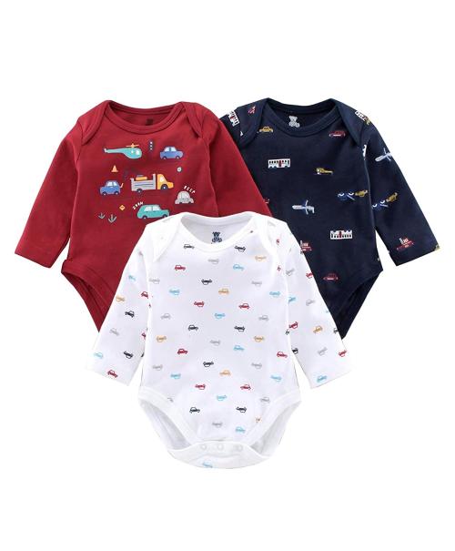 I Bears Full Sleeves Onesies Rompers Pack of 3, 3-6 Months Color: Dark Blue,White,Maroon| New Born Baby Clothes | for Boys and Girls | 100% Cotton | Infant Clothing Sets | Jumpsuits | Bodysuits