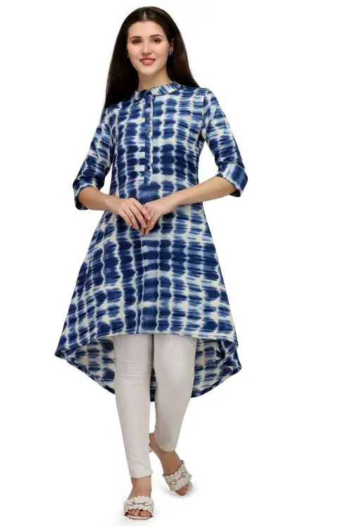 Serein Women Blue All over print Crepe Single Kurtis & Tunics