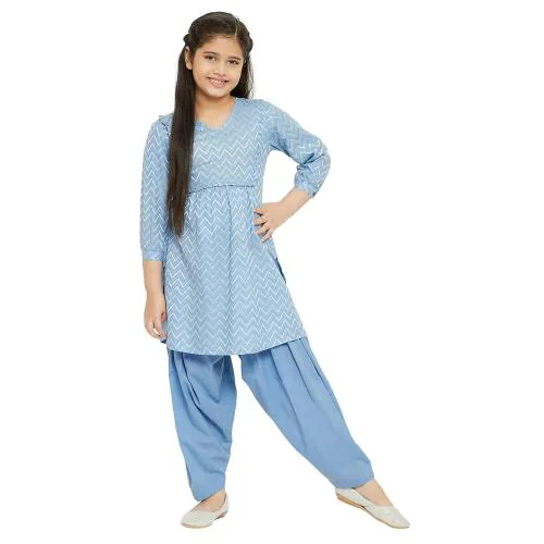 Stylobug Girls Blue Cotton Kurti With Payjama (13 Years-14 Years)
