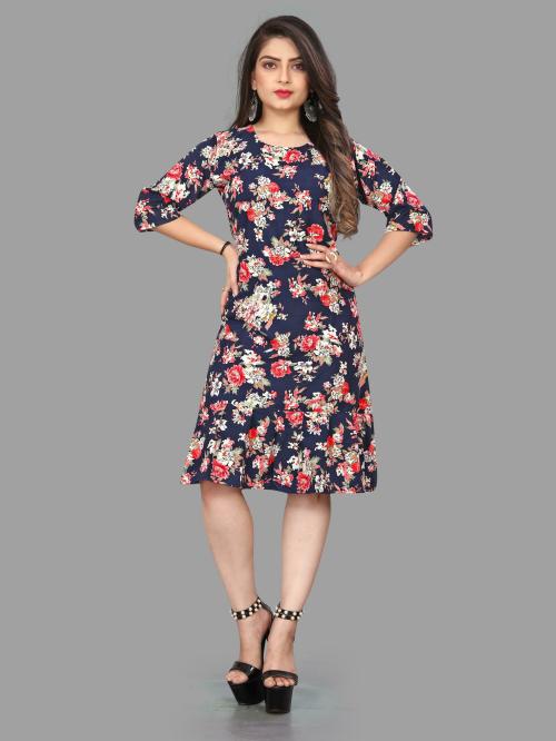 TAMWORTH Women Blue Crepe Fit And Flare Dress (M)