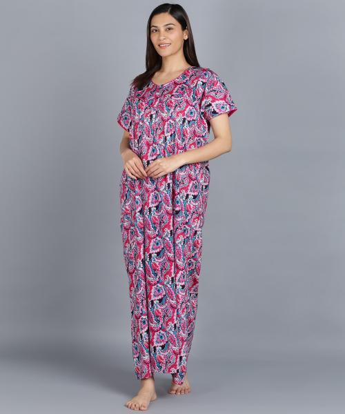 Color Fevrr with word show your color Women Printed Round Neck Nightie Gown