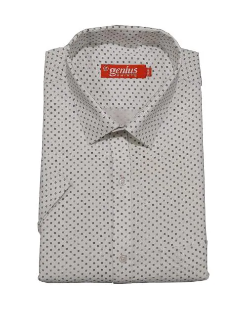Genius Shirts 100% Cotton White Print Half Sleeve Shirt for Men (46, DS7)