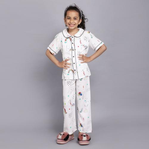 Ninos Dreams Girls White Printed Rayon Nightwear (14-15 Y)