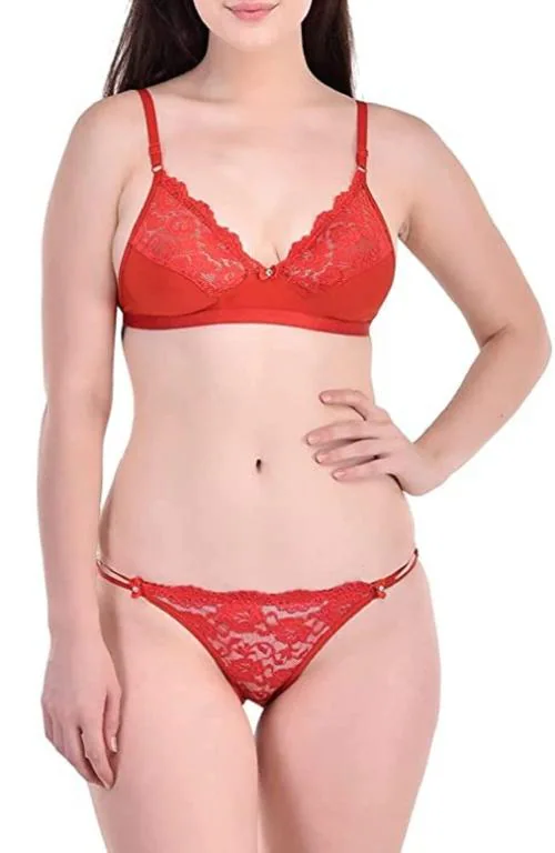 Her-Class Women RED Lingerie Set Sexy Non Padded Full Coverage Bra and Panty Set for Women & Girls