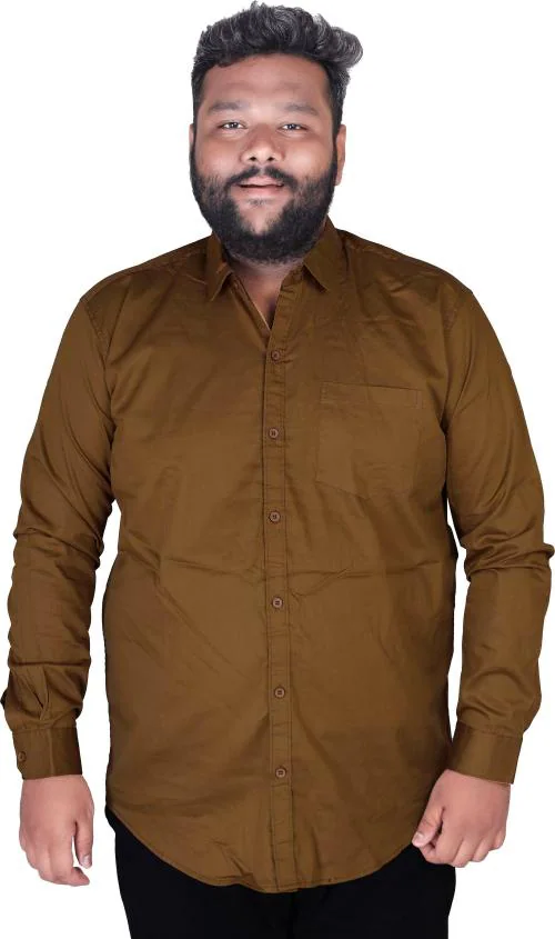 BOTTOM BRICK Mens Brown Solid Pure Cotton Casual Shirt (3XL)