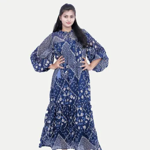 Rad Prix Women Light Blue All Over Printed Maxi Dress