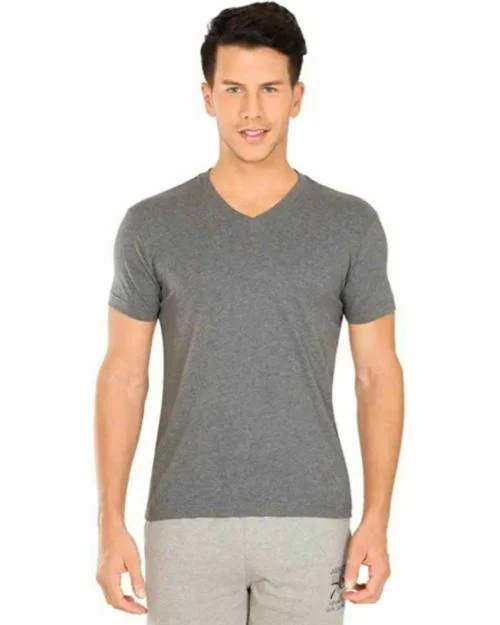 Buy Glito Solid Charcoal Half Sleeves V-Neck T-shirts For Men's Online ...