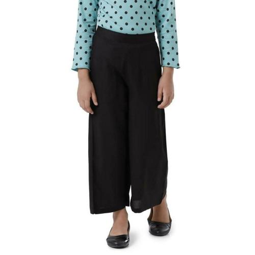 De Moza Girls Black Solid Rayon Palazzo - 12 to 13 Year