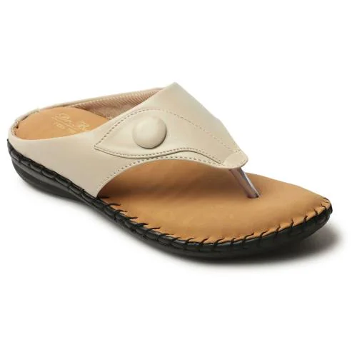 Big Bird Footwear Flat Casual V-strap Doctor Sandals for Women & Girls (Cream) Non-Returnable