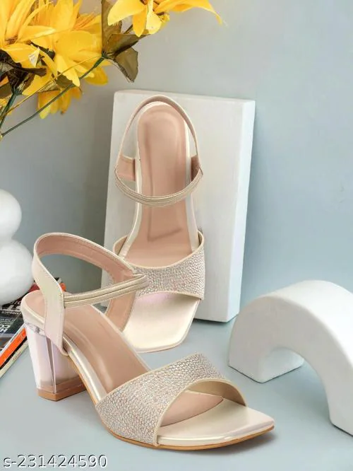 FABYCARRY Women's Fashion Sandals| Heels for Girls| Heels for women| Women Footwear Block Heel Black Heeled Sandals for Women Heel for Party And Function (gold-40)