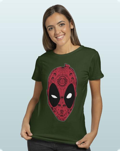 Macmerise Mexican Deadpool Olive Green T-shirt for Womens